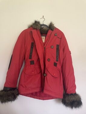 Women’s G 1unit  Red Faux-Fur Trim winter Jacket